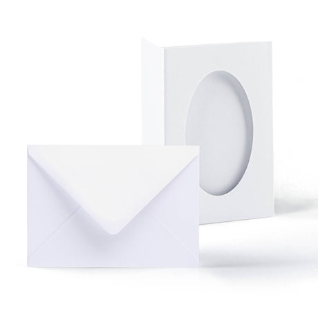 Witte drieluikkaarten met ovaal venster – verpakking