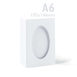 Witte drieluikkaarten met ovaal venster – verpakking