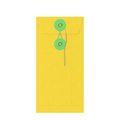 Coloured envelopes with string and washer closure Yellow + Green 220 x 110 mm (DL)